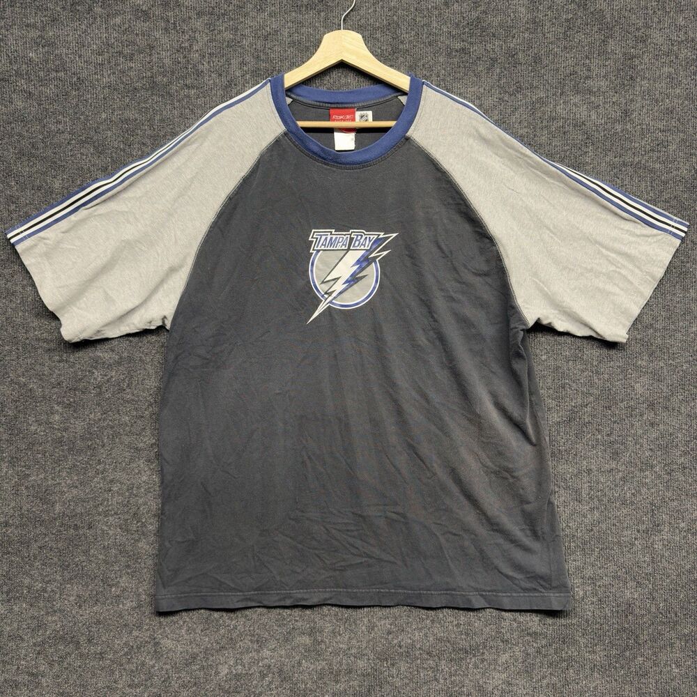 Vintage Tampa Bay Lightning Reebok Raglan Shirt 2XL Y2K NHL Hockey Black Fade